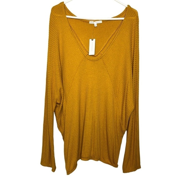 NWT Anthropologie Pure + Good Mustard Waffle Thermal Dolman Top - Picture 4 of 10